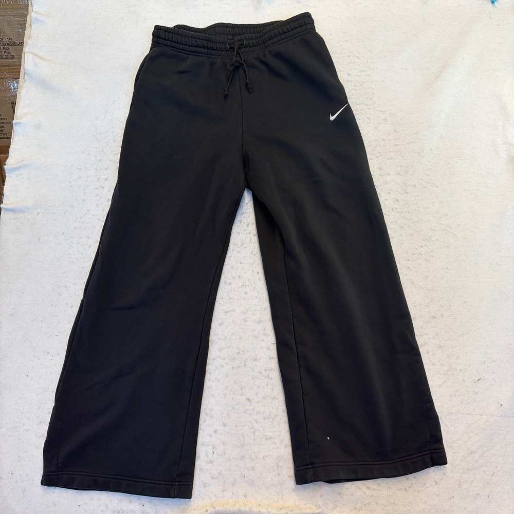 Nike Sweatpants Womens L Black Wide Leg Fleece Drawstring Swoosh